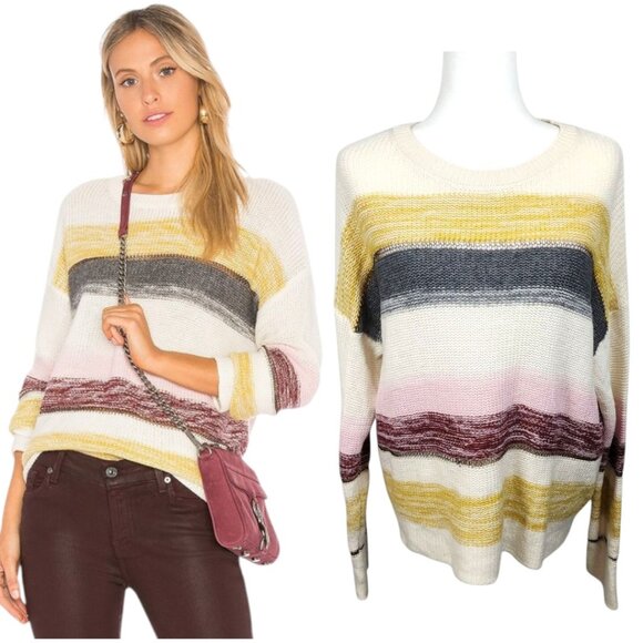 Rails Sweaters - Rails Daphne Wool Cashmere Striped Sweater Cream Multi Metallic Size Large